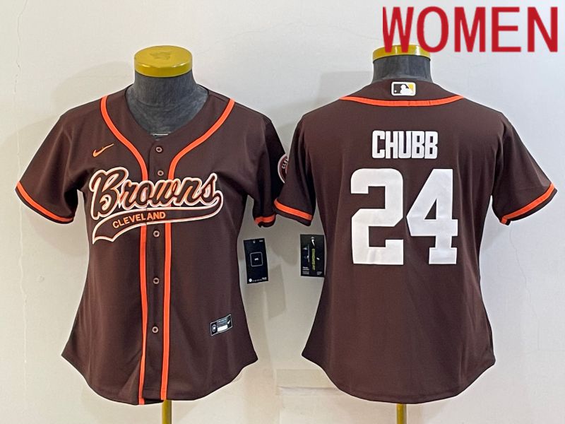 Women Cleveland Browns 24 Chubb brown 2022 Nike Co branded NFL Jerseys
